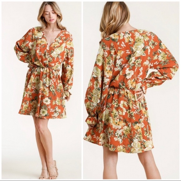 Sale🌷🤗🥰 Umgee Floral Print V-Neck Long
Puff Sleeve Dress with Elastic Waist - Picture 2 of 6